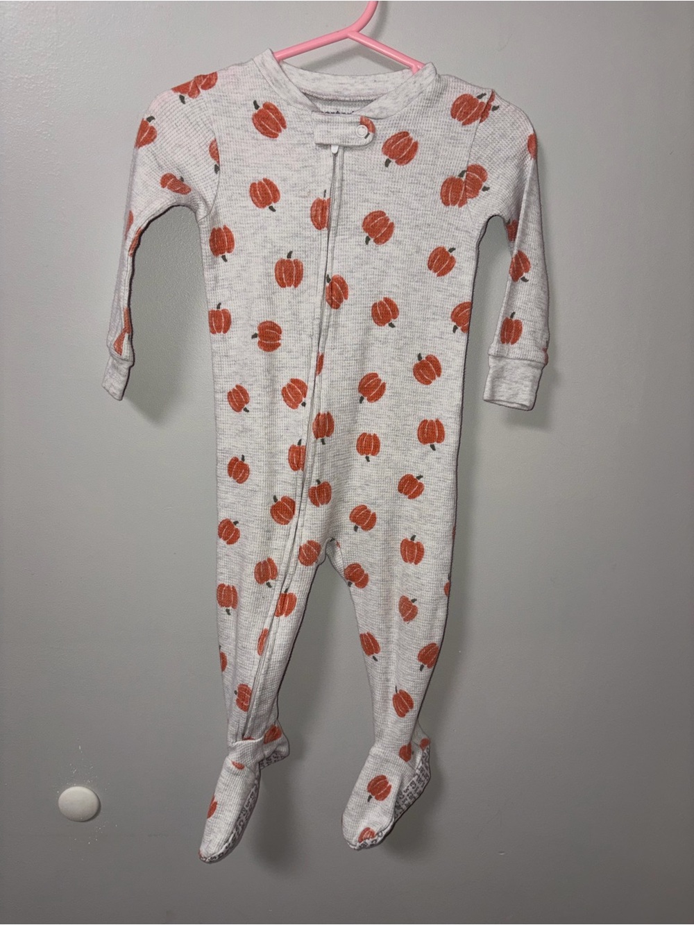 Child of Mine by Carters Gray Orange Pumpkin Print Zip Footie Unisex 12M Fall